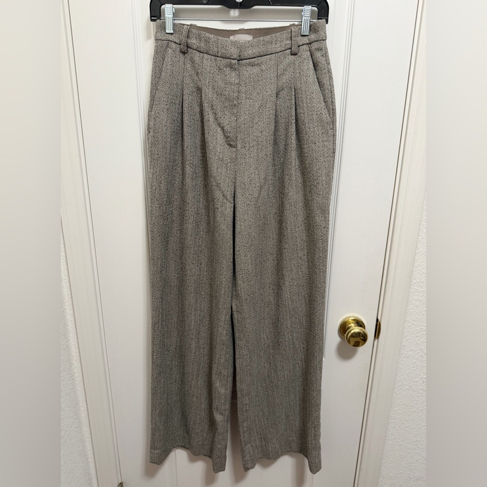 H&M Taupe Tweed Wide-Leg Trousers